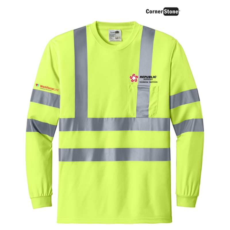 REPUBLIC SERVICES WORKFORCE CornerStone® ANSI 107 Class 3 Long Sleeve Snag-Resistant Reflective T-Shirt - Safety Yellow