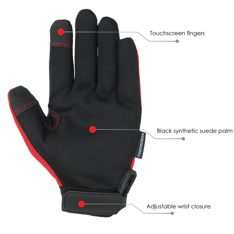 LINCOLN TECH Touchscreen Mechanics Gloves - Red