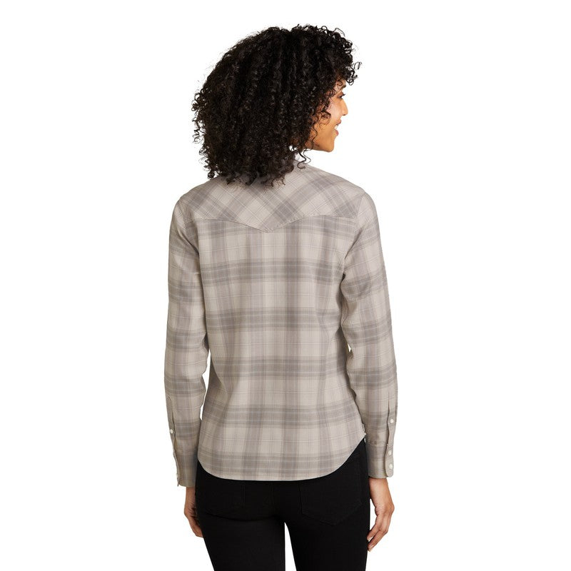 Ladies Long Sleeve Ombre Plaid Shirt - Frost Grey