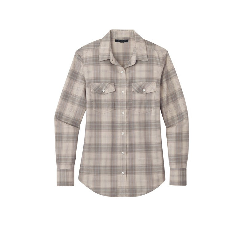 Ladies Long Sleeve Ombre Plaid Shirt - Frost Grey