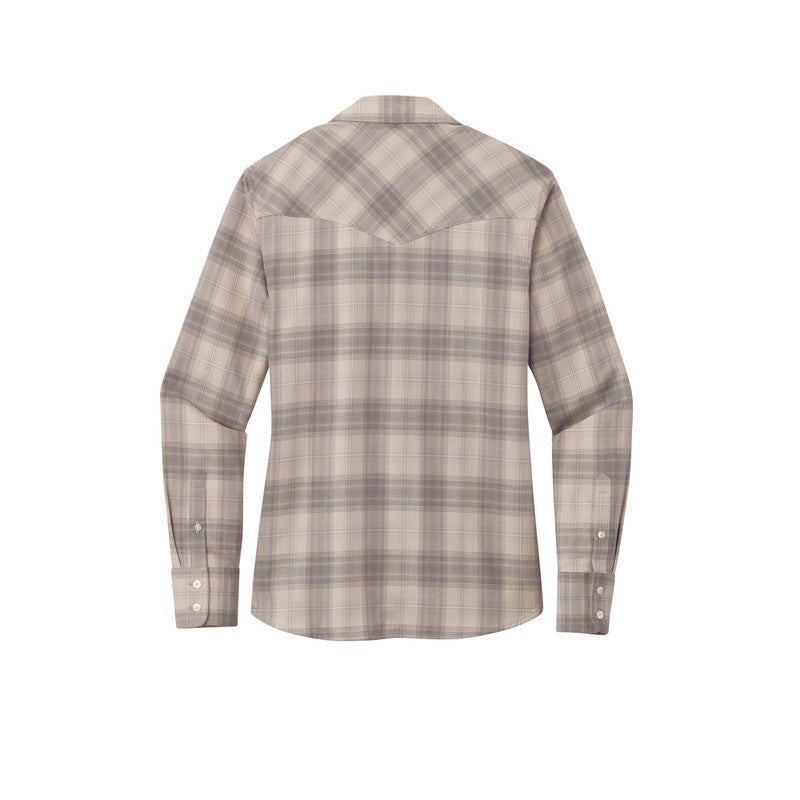 Ladies Long Sleeve Ombre Plaid Shirt - Frost Grey