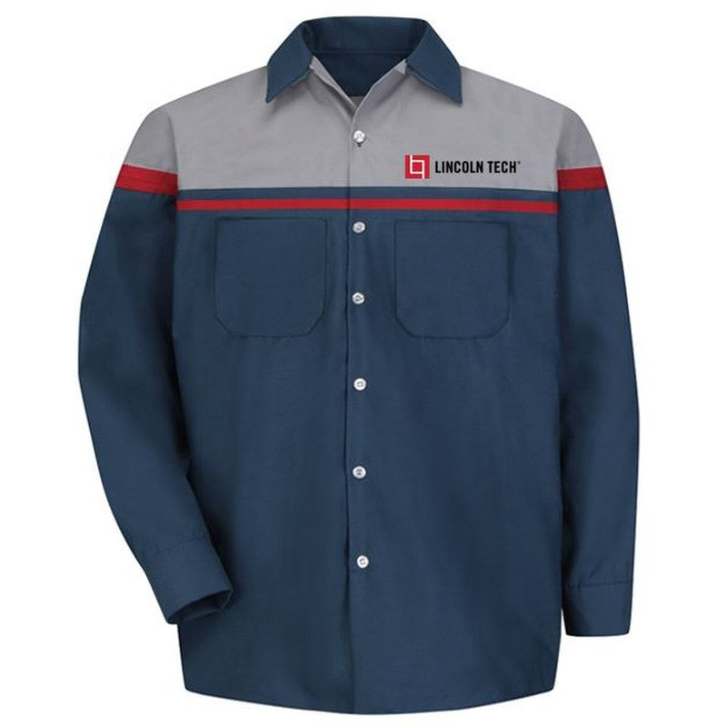 LINCOLN TECH Red Kap® Long Sleeve Performance Technician Shirt - Navy-Gray-Red AC