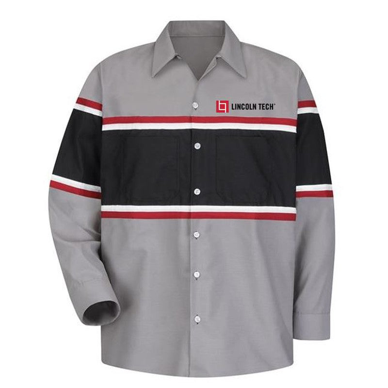 LINCOLN TECH Red Kap® Long Sleeve Performance Technician Shirt - Gray-Black-Red-White