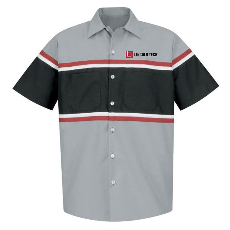 LINCOLN TECH Red Kap® Short Sleeve Performance Technician Shirt - Gray-Black-Red-White