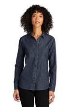 Load image into Gallery viewer, EUROPHIA Port Authority® Ladies Long Sleeve Perfect Denim Shirt - Dark Wash
