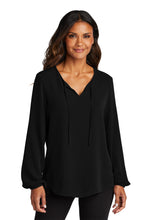 Load image into Gallery viewer, EUPHORIA Port Authority® Ladies Textured Crepe Blouse - Deep Black
