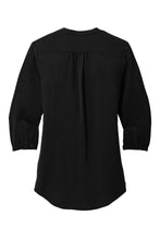 Load image into Gallery viewer, EUPHORIA Port Authority® Ladies 3/4-Sleeve Textured Crepe Tunic - Deep Black
