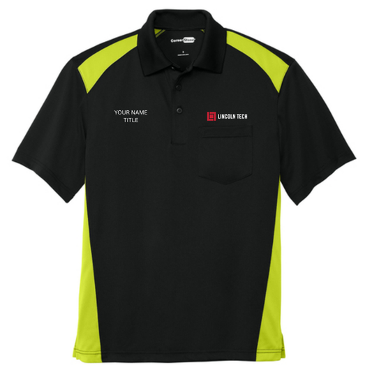 LINCOLN TECH INSTRUCTOR CornerStone® Select Snag-Proof Two Way Colorblock Pocket Polo with CUSTOM NAME - Black/Shock Green