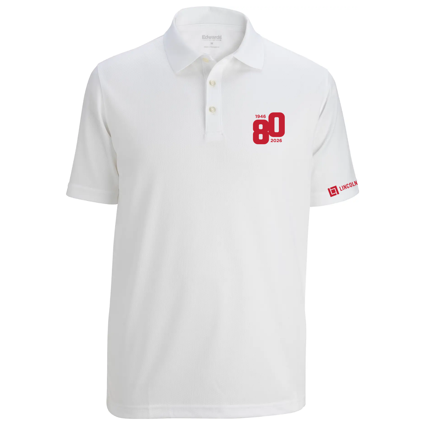 LINCOLN TECH 80TH ANNIVERSARY Hi Performance Mesh Men's Polo - White
