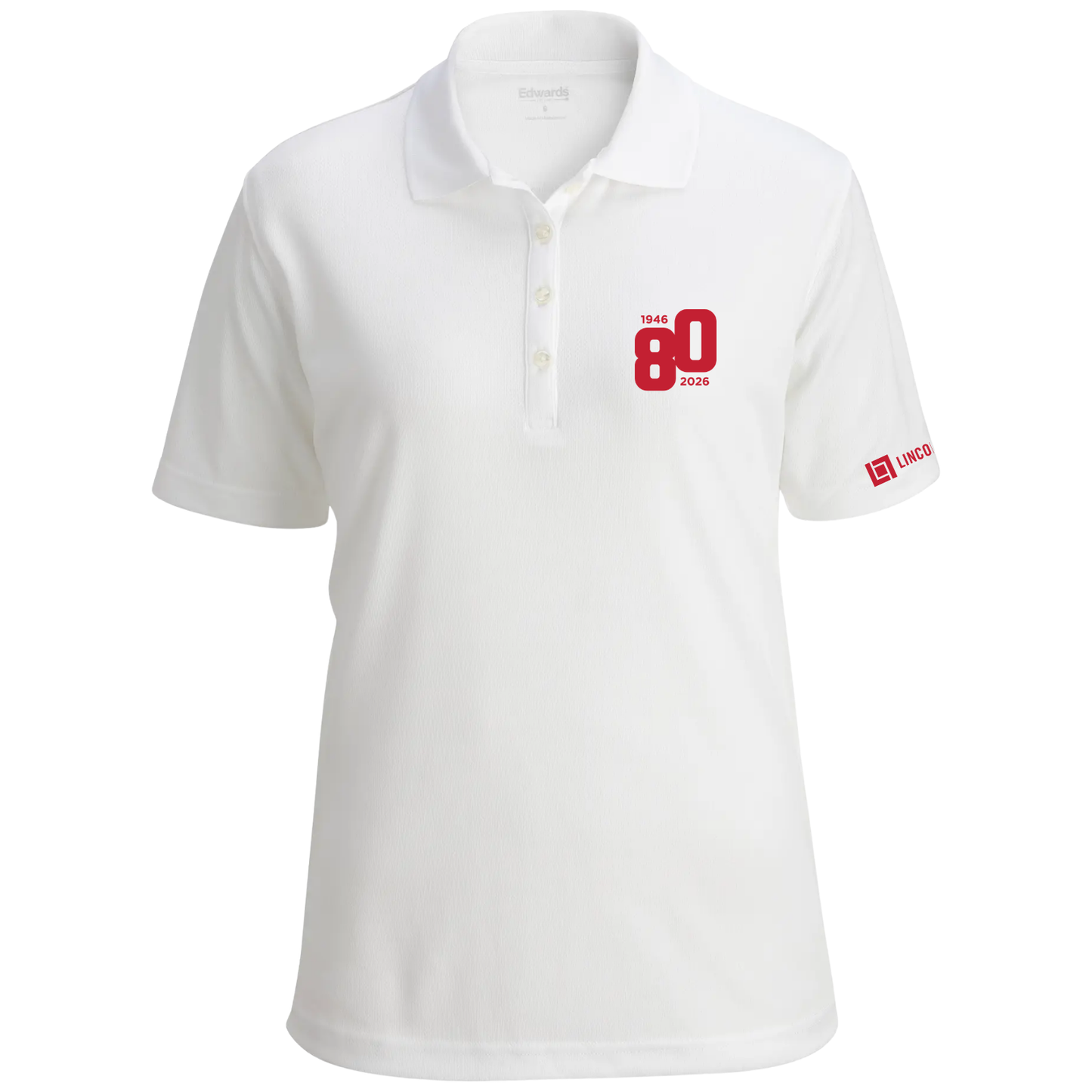 LINCOLN TECH 80TH ANNIVERSARY Hi Performance Mesh Ladies Polo - White