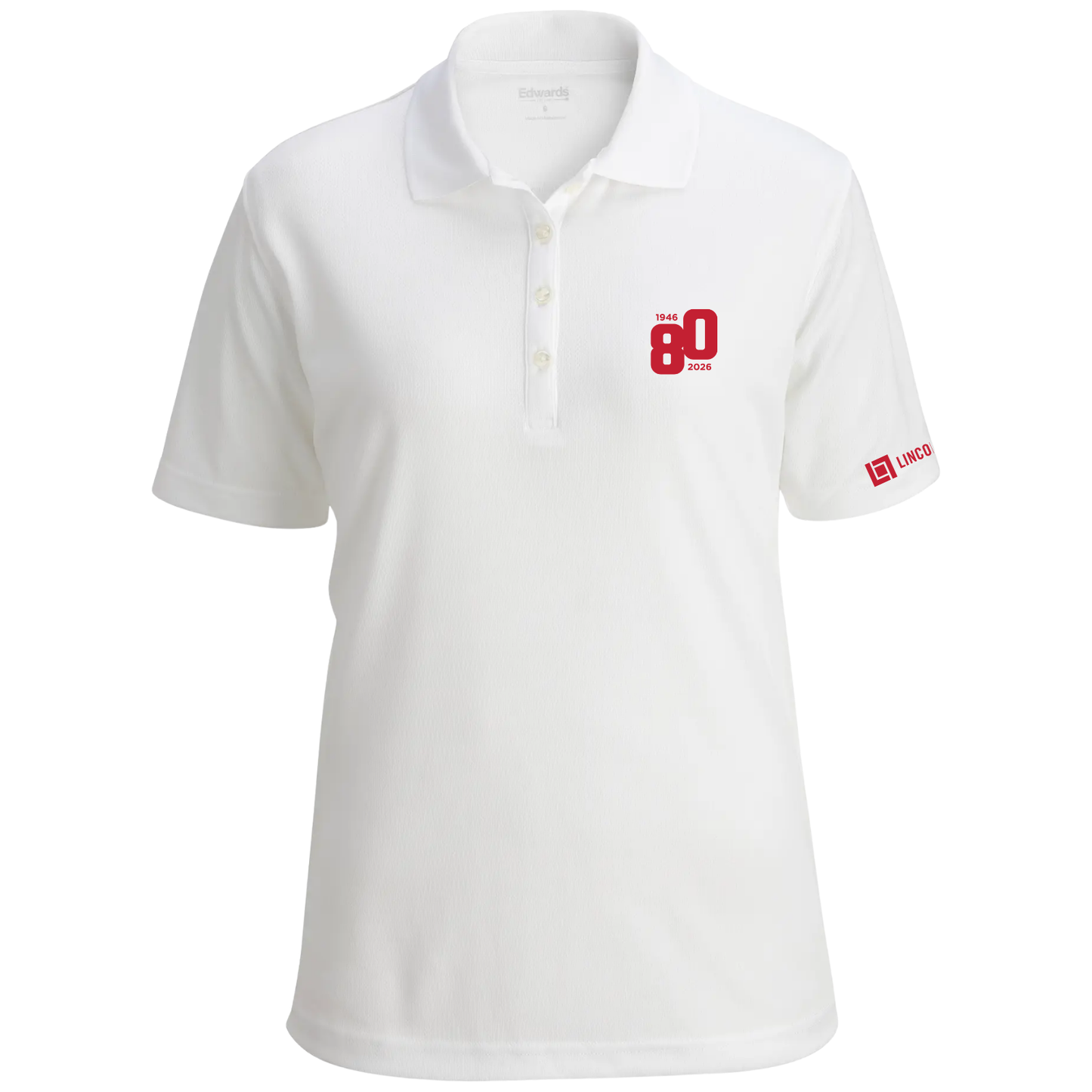 LINCOLN TECH 80TH ANNIVERSARY Hi Performance Mesh Ladies Polo - White