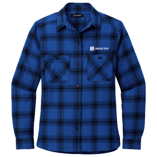 LINCOLN TECH Port Authority® Women's Plaid Flannel Shirt - Royal/Black Open Plaid