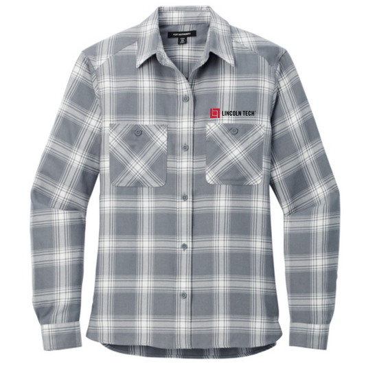 LINCOLN TECH Port Authority® Women's Plaid Flannel Shirt - Grey/Cream Open Plaid