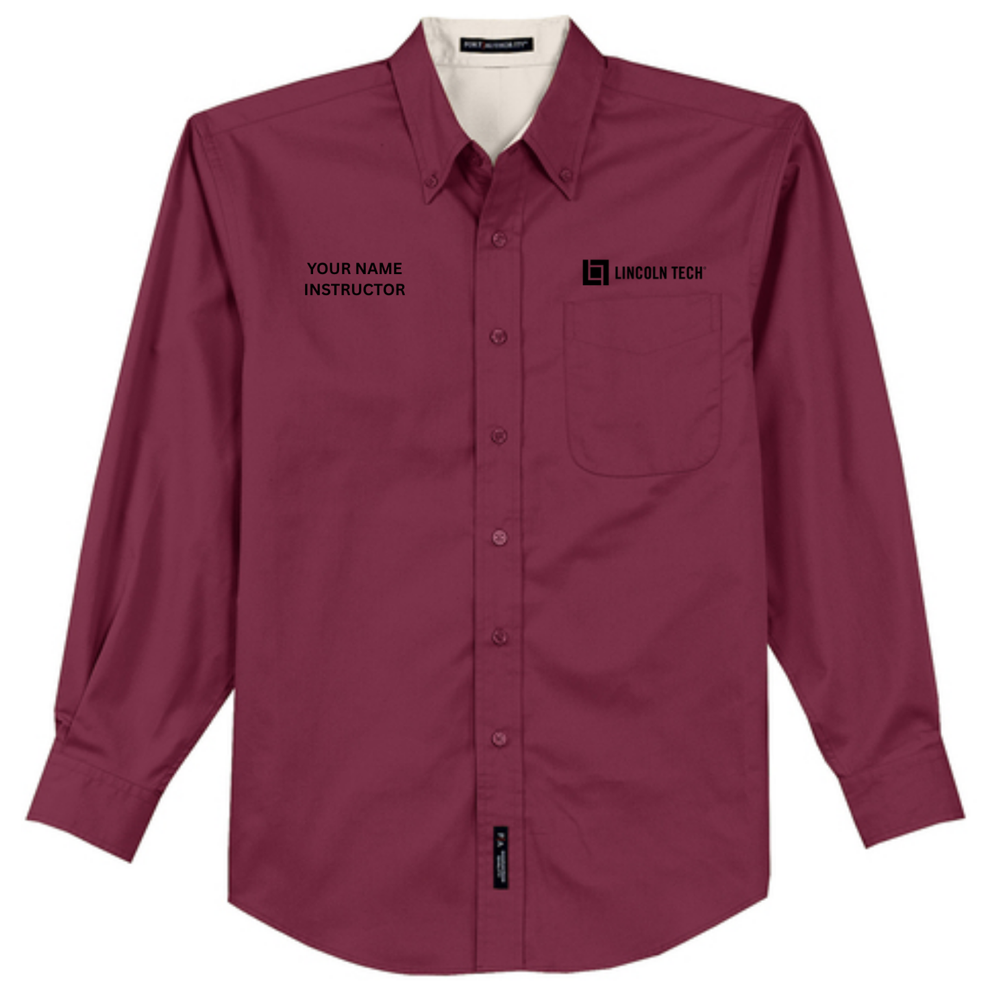 LINCOLN TECH INSTRUCTOR Port Authority® Tall Long Sleeve Easy Care Shirt with CUSTOM NAME - Burgundy