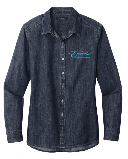 EUROPHIA Port Authority® Ladies Long Sleeve Perfect Denim Shirt - Dark Wash