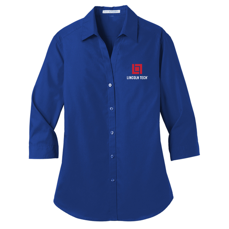 LINCOLN TECH Port Authority® Women's 3/4-Sleeve Carefree Poplin Shirt - TRUE ROYAL