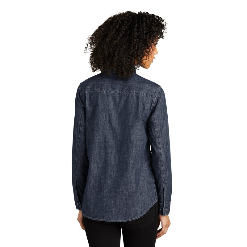 Ladies Long Sleeve Perfect Denim Shirt - Dark Wash