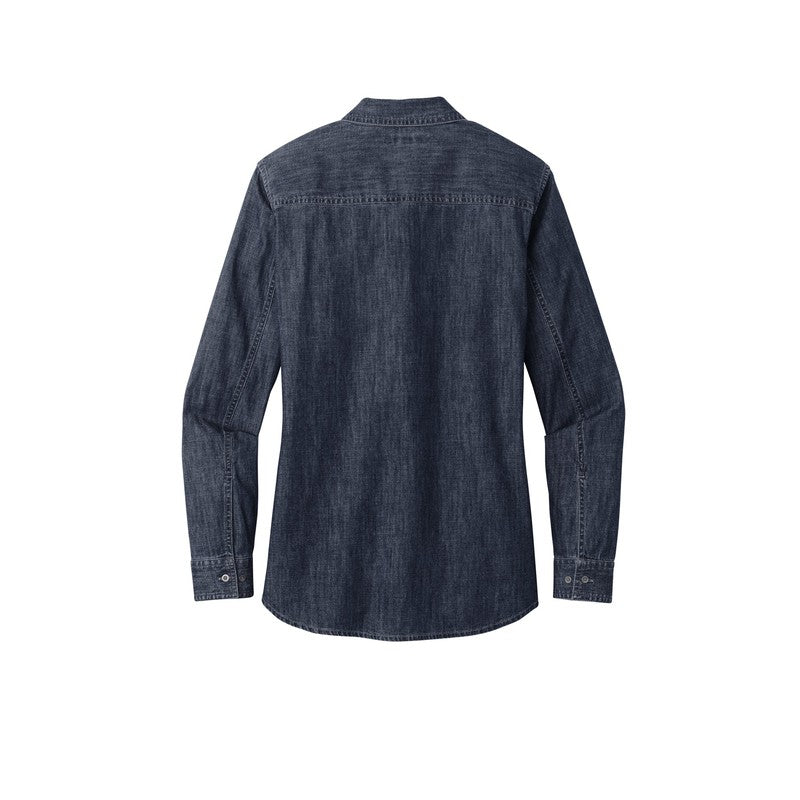 Ladies Long Sleeve Perfect Denim Shirt - Dark Wash