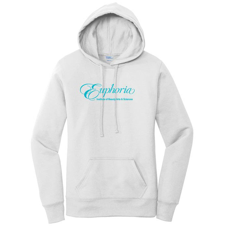 EUPHORIA  Ladies Core Fleece Pullover Hooded Sweatshirt - White