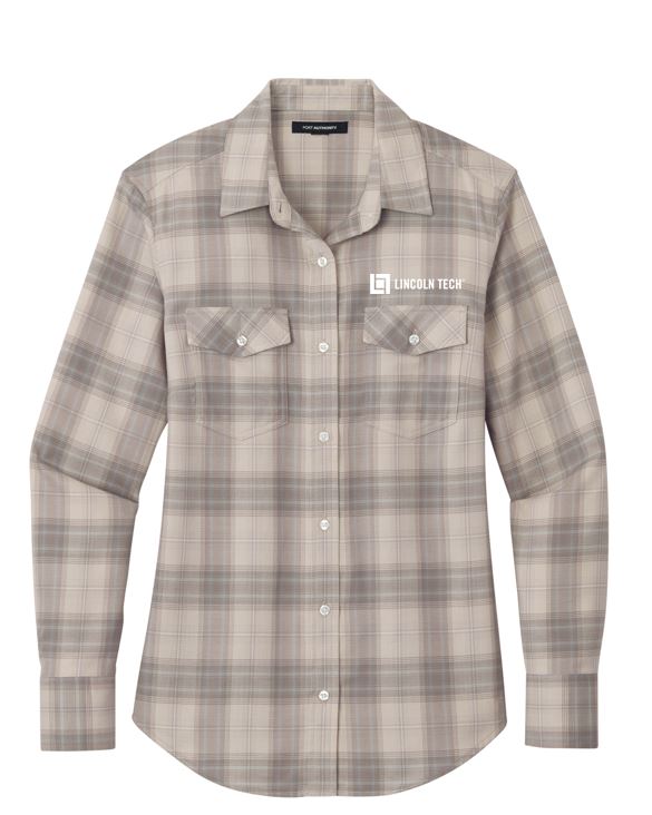 Ladies Long Sleeve Ombre Plaid Shirt - Frost Grey